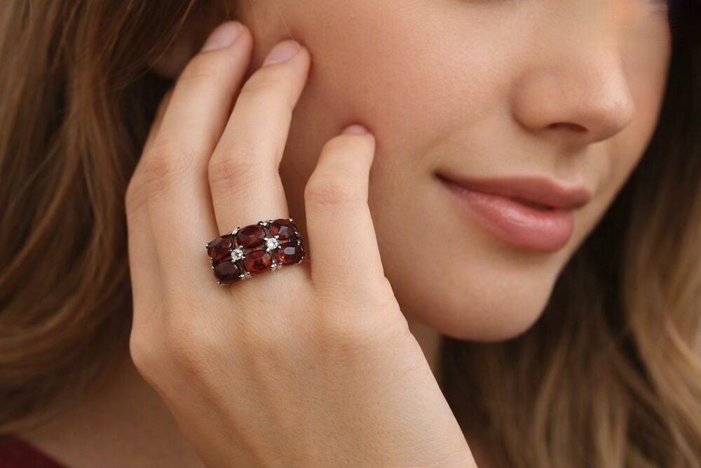 Joseph E Demarco JED Garnets Stones And CZ Sterling Silver 925 Ring Size 6